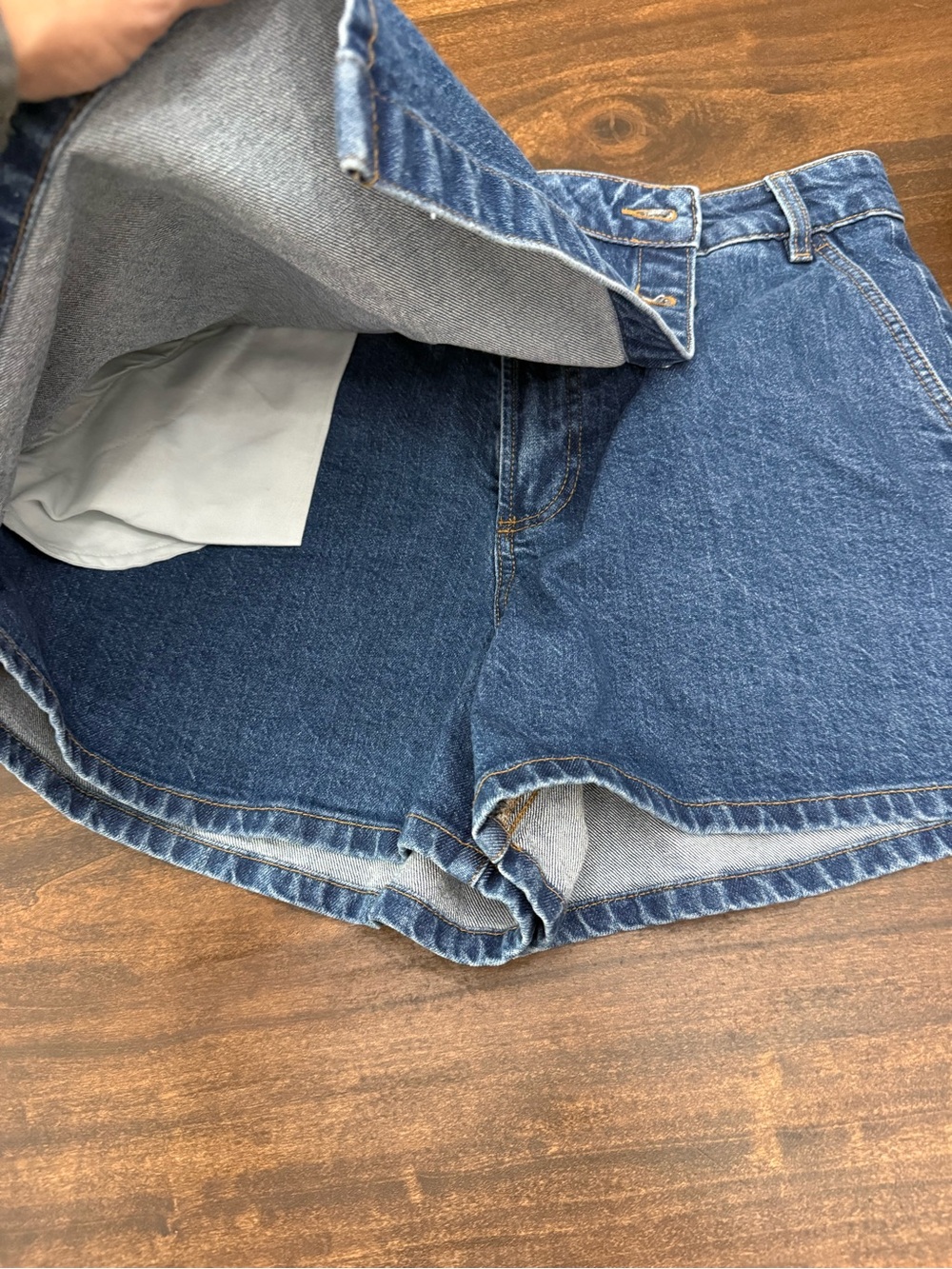 LOFT Rivete Blue Denim Wrap-Front Skort Shorts - Picture 2 of 7